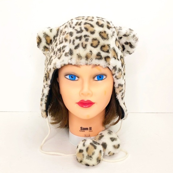 Kitty cat leopard faux fur trapper hat - Picture 1 of 8